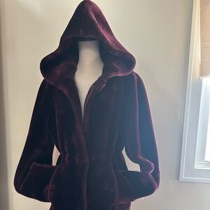 Bordeaux faux fur hooded coat